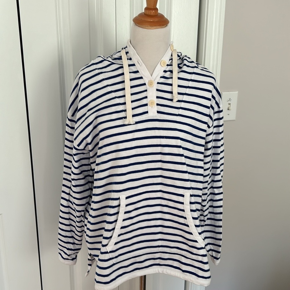 J. Crew Striped pullover Henley Hoodie beach classic casual nautical